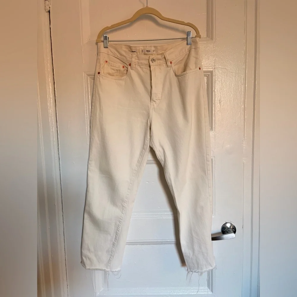 Mango Ecru Straight Leg Denim Pants